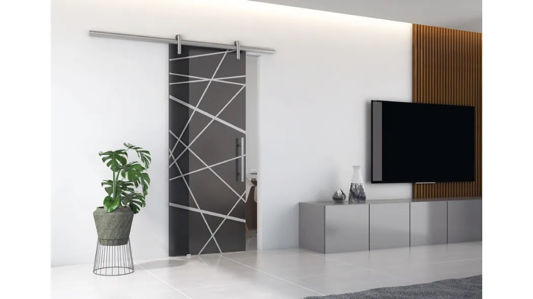 Porta interna in vetro con decoro Laser di Visioni